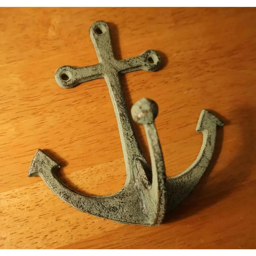 2 Nautical CAST IRON WALL PLAQUE TROPICAL ANCHOR BEACH TOWEL HOOK Home Decor Set